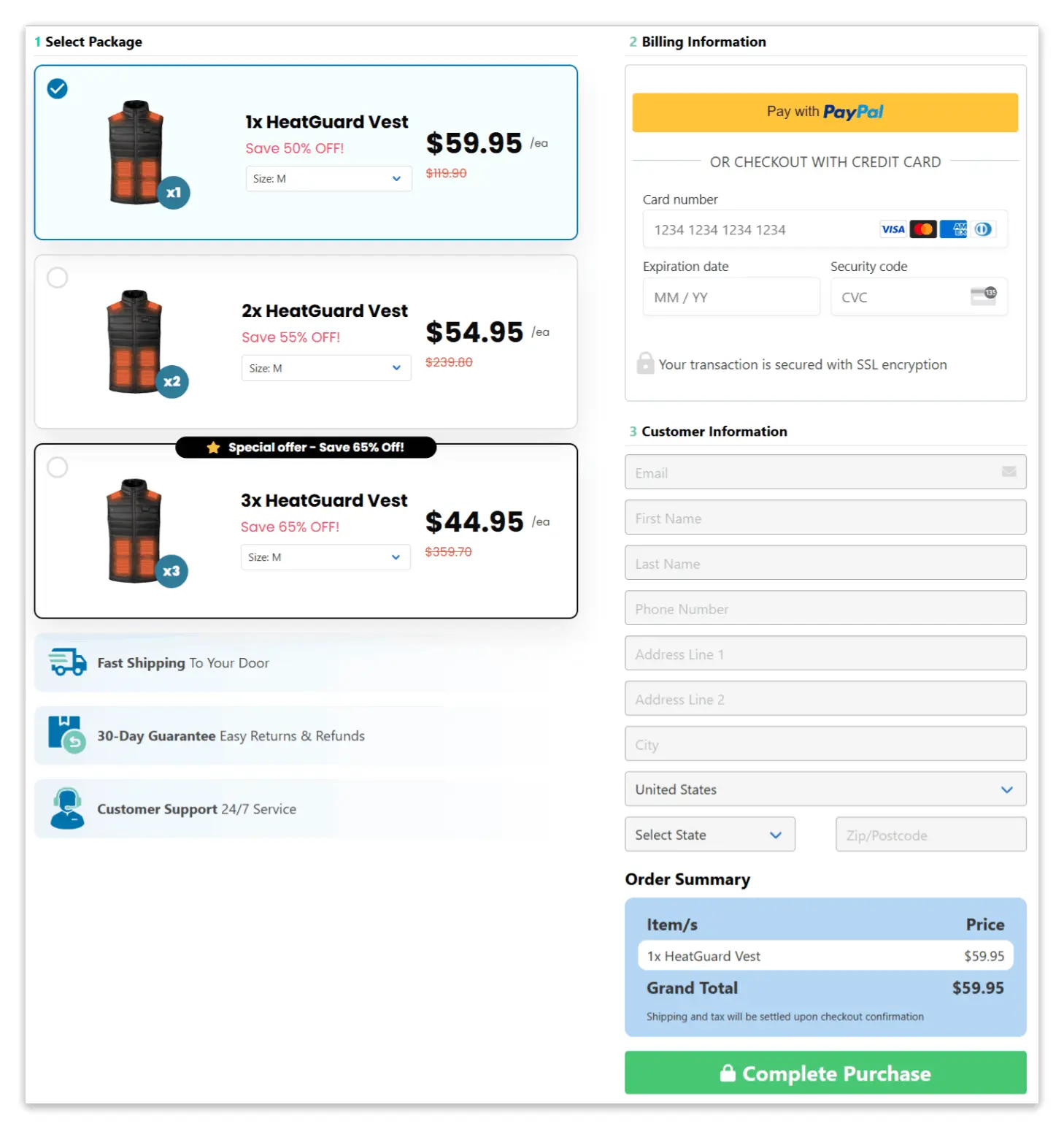 Heated Vest checkout page